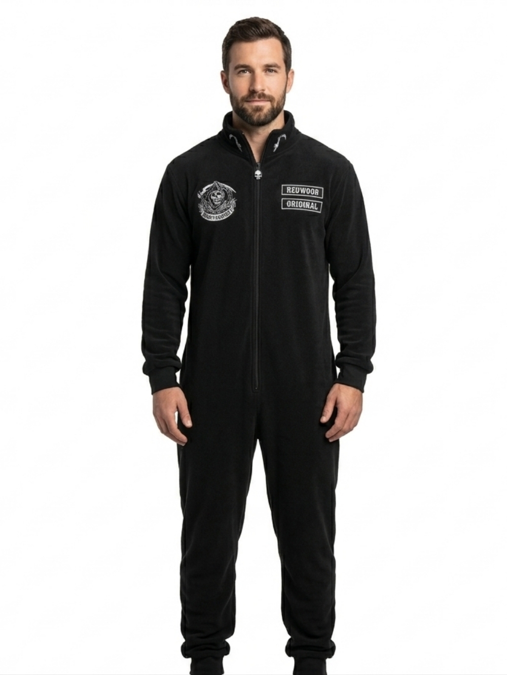 Sons Of Anarchy Black One-Piece‎ Fleece Jumpsuit Chest Patches